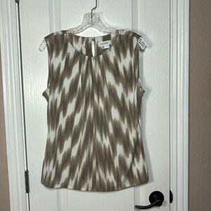 Calvin Klein Women's Pleated Jewel-Neck Sleeveless Office Shell Tank Size L